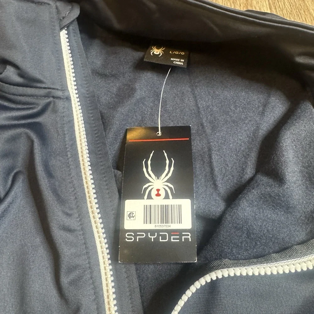 SPYDER STORM MENS FULL ZIP ATHLETIC TRACK JACKET Size‎ Large L NWT NAVY BLUE WHT